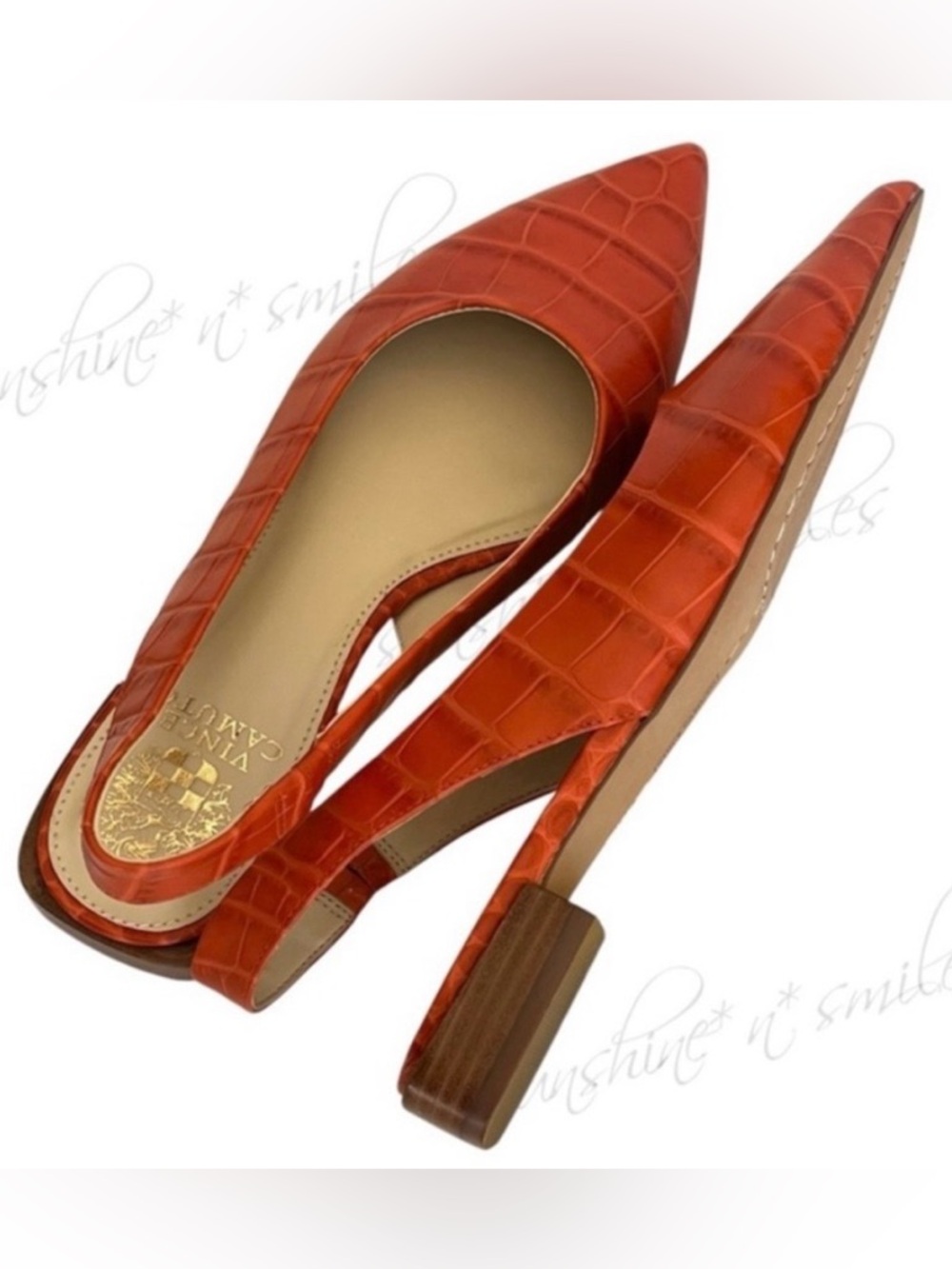 Vince Camuto CHACHEN Orange Crocodile Textured Leather Pointed Toe  Flats size 7